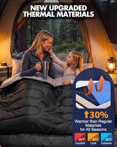 Maraiss 4 Season Camping Sleeping Bag, King Size Double Sleeping Bag with Pillow for Adults, Featuring Internal Pocket for Indoor & Outdoor Adventures Black — view 5