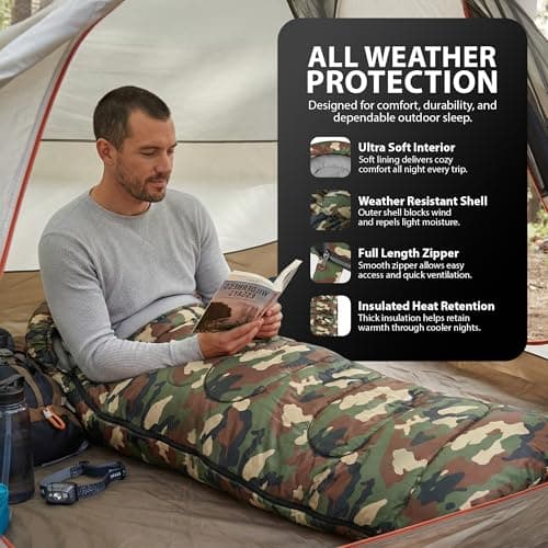 ZENO Sleeping Bag | Sleeping Bags For Adults | Waterproof & Lightweight | 3 Season Sleeping Bag | Includes Lightweight Carry Bag | Ideal For Cold & Warm Weather | Comfort Padded (Camo) — view 4
