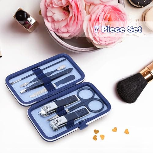 Manicure Set-Stainless Steel Nail Care Set-Professional 7 in 1 Ingrown Toenail Clipper Grooming Tool-Pedicure Kit & Toe Nail Cutter-Thick Nail Scissors Toiletries with Cuticle Trimmer (Blue) — view 4