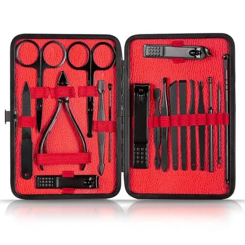 Manicure Set Professional Nail Clippers Kit Pedicure Care Tools-Stainless Steel Grooming Tools for Travel (Black-18pcs)