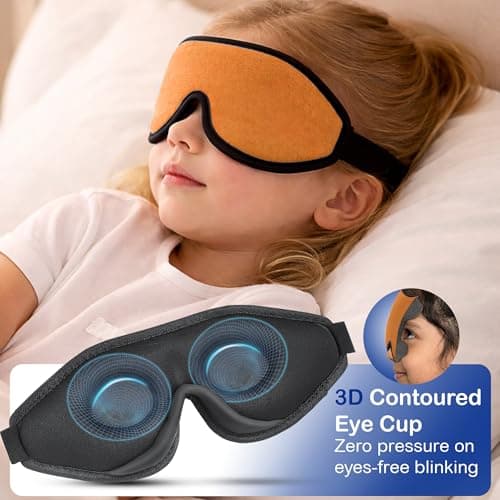 3D Sleep Mask for Kids, Light Block Sleeping Blindfold Memory Foam Contoured Eye Mask for Sleep, Adjustable Strap Eye Cover and Travel Sleep Mask for Boys Girls (Orange) — view 4