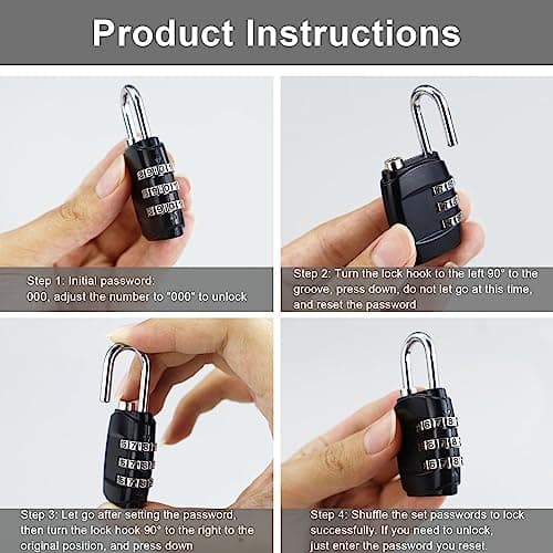 4 Pieces Luggage Locks Combination Padlocks 3 Digit Combination Padlock Codes with Alloy Body for Gym Lockers Travel Bag Suit Case Fence gate Shed Garage Bike Locks (4 pcs) — view 3