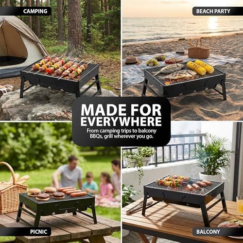ZENO Portable BBQ Grill | Folding Charcoal Barbecue For Camping, Garden, Picnic | Tabletop Steel Mini Grill With Stable Fold Out Legs Wide Cooking Area And Travel Ready Design — view 5
