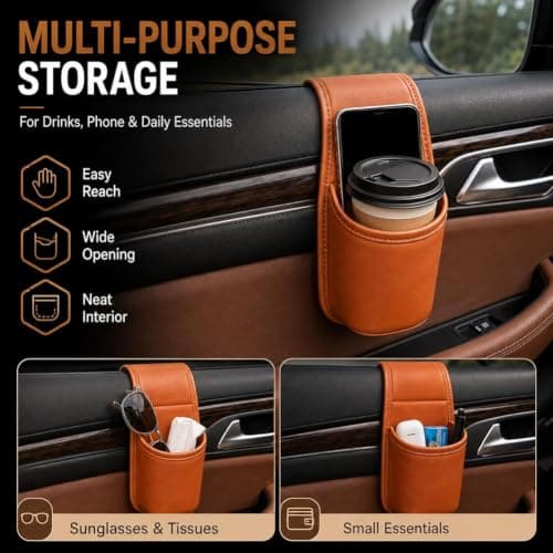 PU Leather Car Door Cups Holder Window Hanging Organizer (D) — view 2