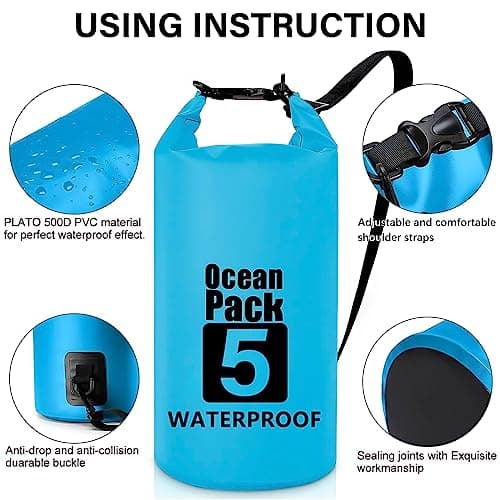 Invool Dry Bag, 5L/10L/20L/30L Waterproof Dry Bag, Dry Sack with Adjustable Shoulder Strap for Hiking, Swimming, Rafting, Surfing, Cycling, Camping, Fishing — view 3