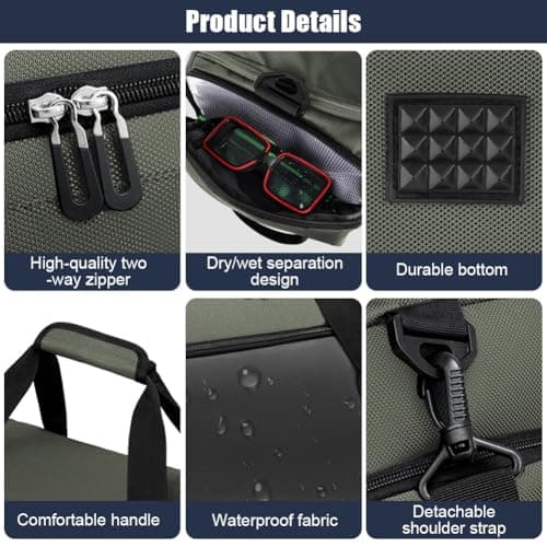 ABOHU Waterproof Gym Duffle Bag with Shoulder Strap and Shoe Compartment, Large Travel Duffle Bags Weekend Overnight Bag for Women Man, Durable Sports Holdall Bags for Sports and Travel - Grey, 40L — view 3