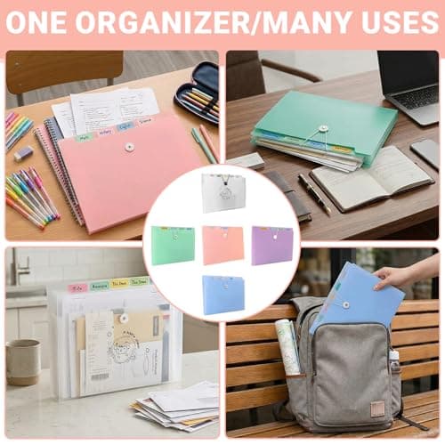 5Pcs Expanding File Folder, Folders for Paperwork A4, Document Organiser with Colored Labels, Flashcard Organiser for Card Paperwork Receipt Office School Travel Use — view 6