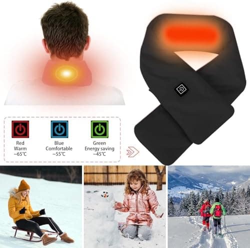 Heated Scarf,Winter Electric Heated Neck Scarf,USB Charging Heating Scarf with 3 Heating Levels,Neck Heating Pad for Pain Relief Thermal Neckerchief,Winter Gift for Men Women Outdoor Skiing(Black) — view 4