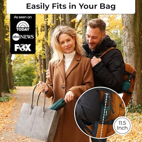 TUMELLA Strongest Windproof Travel Umbrella (Compact, Superior & Beautiful), Small Strong but Light Portable and Automatic Folding Rain Umbrella, Durable Premium Grip, Fits Car & Backpack Green — view 2