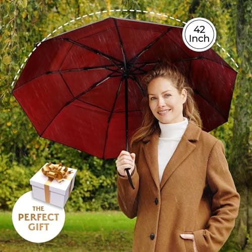TUMELLA Strongest Windproof Travel Umbrella (Compact, 100MPH Wind-Tested), Light, Portable, One-Handed Use, Automatic Folding Rain Umbrella, Durable, Premium Grip, Fits Car & Backpack — view 5