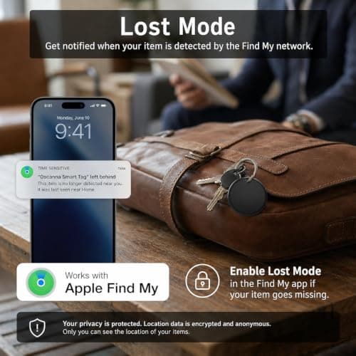 Oscanna Smart Tag 4 Pack for Apple Find My, Bluetooth Item Trackers for Keys, Wallets, Bags and Luggage, Replaceable CR2032 Battery, Black — view 6