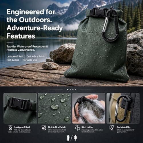 Kemay Travel Soap Bag, Waterproof Leakproof Soap Travel Case, Quick Drying Soap Bar Bag Portable Soap Holder with Lathering Mesh Bag and Carabiner for Camping, Gym, Outdoor — view 6