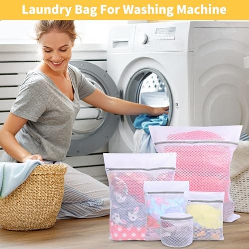 5PCS Mesh Laundry Bags for Washing Machine, Laundry Bags with Zips, Reusable Washing Machine Wash Bag for Clothes, Underwear, Bra,Socks (XL+L+M+S+Bra Bag,White) — view 6