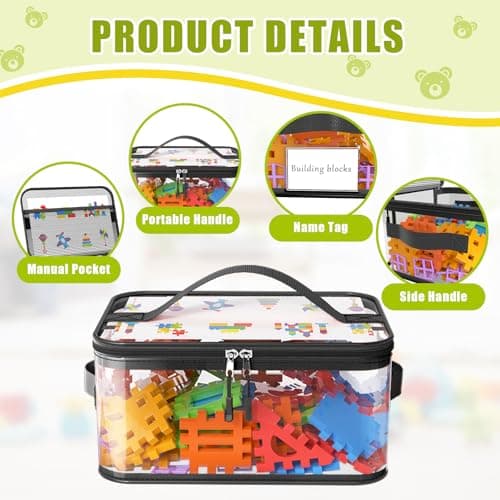 8 Packs Extra Large Toy Storage Bags with Labels, Reusable Clear PVC Board Game Storage, Travel Waterproof Toy Organizer Bags with Name Tag and Manual Pocket for Building Blocks, Puzzle (Black) — view 3
