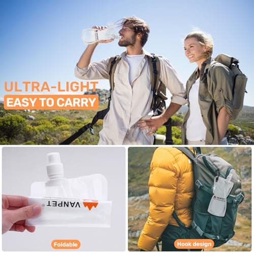 VANPET 1L Hiking Collapsible Water Bottles, 33OZ BPA-Free Plastic Flasks, Reusable Drink Bags, Foldable Backpacking Water Bottle for Travel Camping Hiking (2-Pack) — view 5