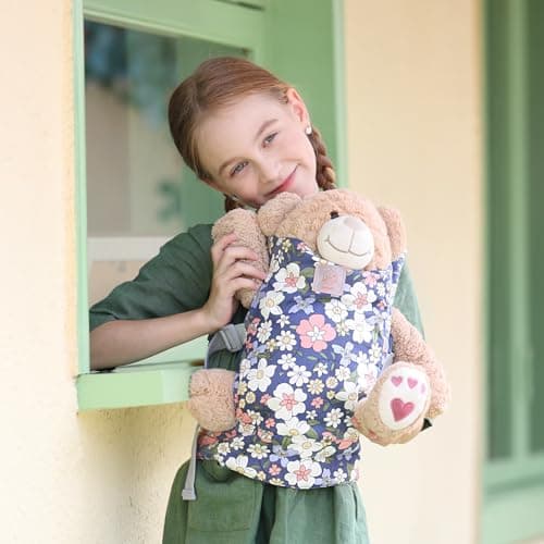 GAGAKU Baby Doll Carrier Front and Back Carrier for Dolls, Cotton Stuffed Animal Doll Accessories, Doll Carriers with Adjustable Straps for Little Girls - Blue Flower — view 2