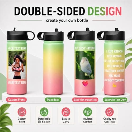 OMNRELM Personalised Water Bottle with Photo & Text, Custom Bottle — view 2