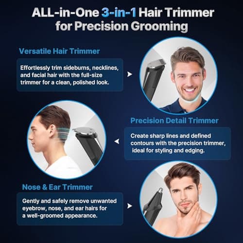 Valano Beard Trimmer Men, Cordless Rechargeable Hair Clippes, Mens Grooming Kit, Professional Beard Nose and Ear Hair Trimmer for Home and Travel, with 3 Blades and 9 Guide Combs — view 4