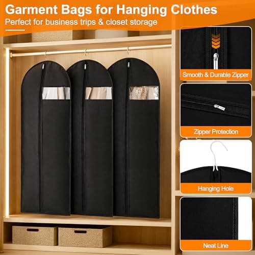 1 Pack Garment Bags for Travel & Hanging Clothes, 45" Suit Bag, Black — view 3