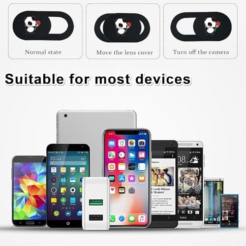Webcam Cover [8Pack], 18x9x0.7mm Cute Panda Laptop Camera Cover Slide, Ultra Thin Funny Camera Privacy Cover Sliding for Smartphones, Tablets (Black) — view 3