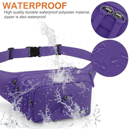 REETEE Bum Bag Fanny Pack Men Women Water Resistant Waist Packs Sports Waist Bag with Bottle Holder, Walking Waist Pack Bumbag with Adjustable Belt for Running Travel Cycling Outdoor Sport (Purple) — view 3