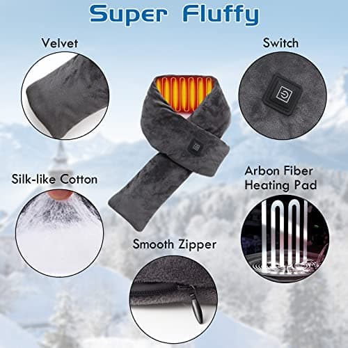 Neck Heating Pad Rechargeable Heated Neck Scarf with 5000mAh Power Bank,Heated Scarf for Women/Men,Heated Neck Warmer for Pain,3 Heating Levels,Neck Heated Pad Outdoor Skiing,Cycling,Camping (Grey) — view 4