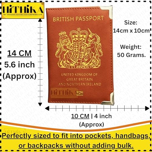 HITHIKA British Passport Holder | UK Passport Wallet | Non EU | PU Leather (Light Brown) — view 2