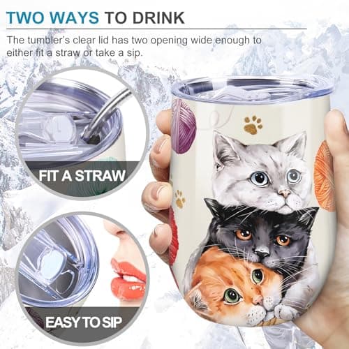 NymphFable 12oz Cat Cup Travel Mug Insulated Wine Tumbler with Straw and Lid Coffee Mug Gifts for Women Double Wall — view 4