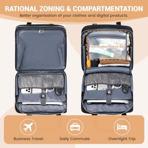 RUCYEN Rolling Laptop Bag,Rolling Briefcase for Men & Women,Laptop Briefcase on Wheels,Carry On Bag for Business Travel, Black-White, 15.6", Classic — view 3