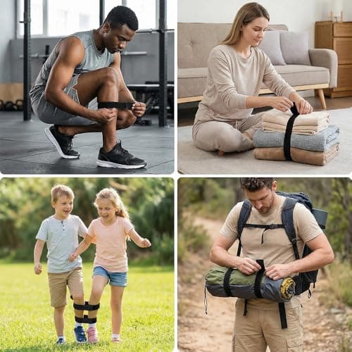 2pcs Heavy-Duty Yoga Mat Strap, Elastic Hook and Loop Straps Heavy Duty, Cord Tidy Wrap for Yoga Mat Camping Luggage Exercise, and Pilates Mats (Black) — view 6