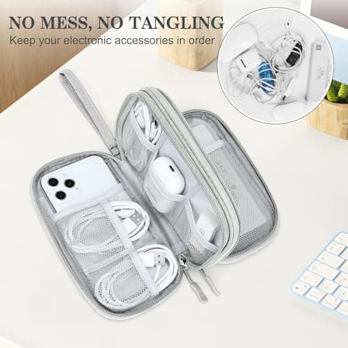 FYY Travel Cable Organiser, Electronics Accessories Bag, Waterproof Tech Storage Pouch, 2-Layer Universal Carry Case for Charger, Power Bank, USB Drive S-Grey — view 5