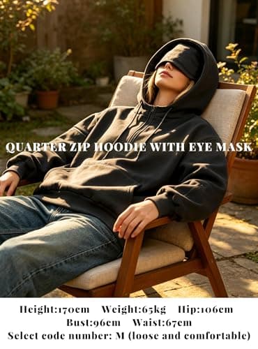 Covisoty Womens Quarter Zip Travel Hoodies with Eye Mask & Multi Pockets — view 4