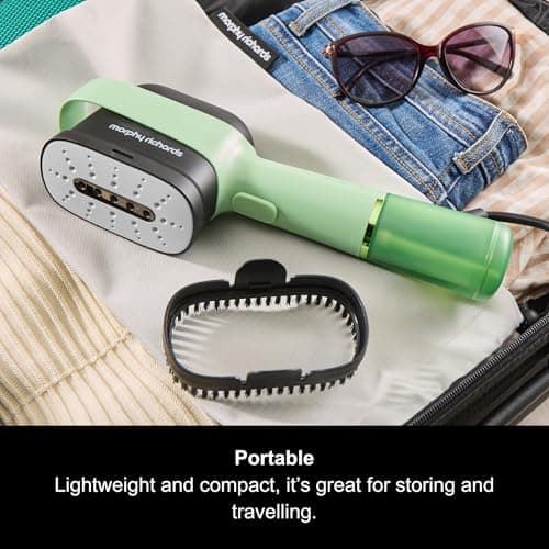 Morphy Richards Vibe Travel Garment Steamer & Storage Bag, No Ironing Board Needed, Travel Iron, Lightweight, Quick Heat-up, Detachable Water Tank, Detachable Lint Brush, Green, 361002 — view 2