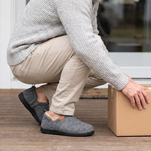 LongBay Men's Slippers Warm Memory Foam House Shoes Winter Gift Grey 6/7 UK — view 2