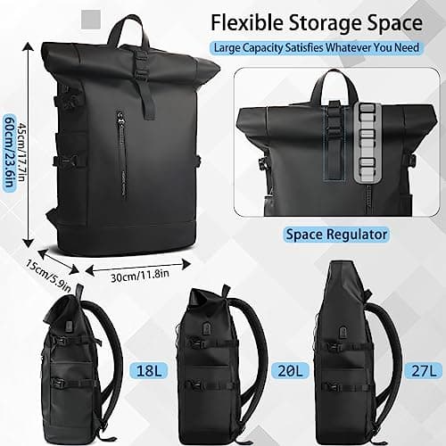hk Roll Top Backpack Large 15.6 Inch Laptop Backpack with USB Port — view 3