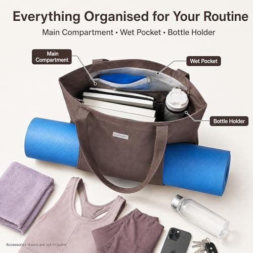 Cwokarb Yoga Bag for Women, Cotton Canvas Yoga Mat Tote with Wet Pocket — view 4
