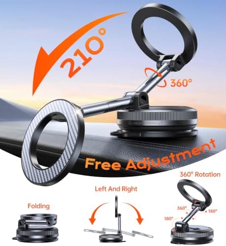 Coolpow for Magsafe Car Mount Vacuum Magnetic Phone Holder for Cars【Greater Stability】 Magnetic Phone Mount for Shower Mirror Window Mobile Phone Holder for Magsafe iPhone 17 16 15 Samsung (Carbon) — view 5