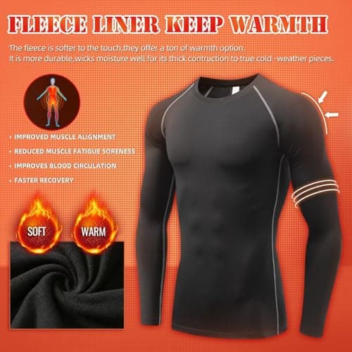 Sillictor Mens Thermal Top Long Sleeve Quick Dry Cycling Running Base Layer Mens Ski Underlayer Fleece Compression Sports Hiking Football Training T Shirts High Wicking Muscle Support 3235 Black S — view 3