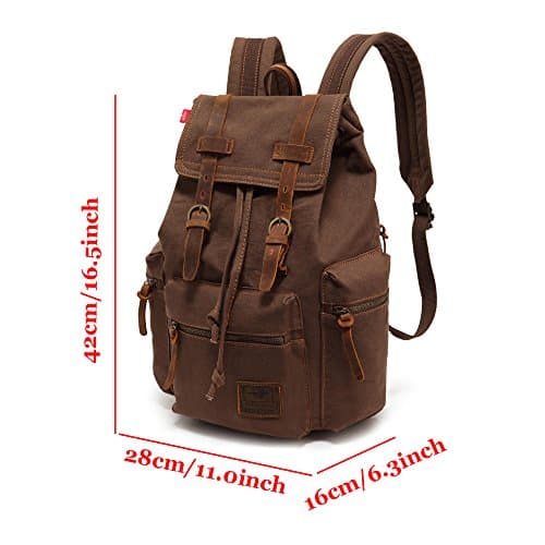 YUHAN Canvas Backpack Unisex Vintage Casual Rucksack Laptop Daypacks Schoolbag Student Bookbag Satchel Hiking Camping Bag Khaki Black — view 3