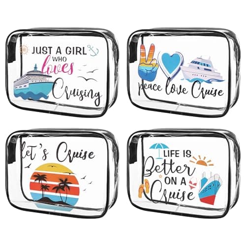 4 Pcs Cruise Vacation Cosmetic Bags Clear Makeup Bag Toiletry Bag PVC Beach Bag Pouch Cruise Themed Travel Organizer Bag Zipper Pouch Cruising Lover Gift Cruise Ship Essentials for Women