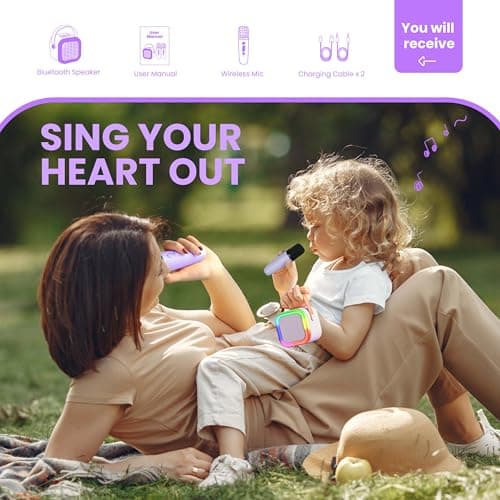 Ankuka Mini Karaoke Machine for Kids Gifts Adults (Cute Little & Portable) Bluetooth Speaker with Wireless Microphone (Sound Loud) Birthday Gifts Presents for Girls 3-12 Years Old Toddler Toys(Purple) — view 5