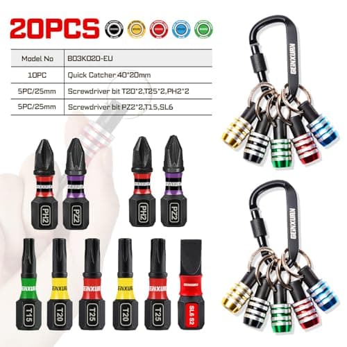Geinxurn 2 Pack of 1/4 Inch Hex Shank Bit Holder Set, Drill Bit Holder Keychain and Impact Driver Bits, Quick-Change Aluminum Alloy Bit Organizer with Carabiner Portable for Tool Storage Outdoor Work — view 2