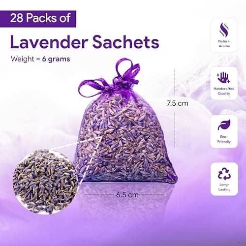 ZIDINA Lavender Bags for Wardrobes 28 Pack - Dried Lavender Sachets for Freshness - Natural Wardrobe Fresheners & Moth Repellent for Drawers, Cabinets, Clothes, Linens, Storage- Scented Drawer Sachets — view 2