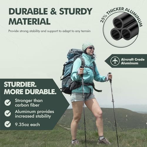 KINGGEAR Nordic Walking Stick, TP1 Hiking Poles Retractable Lightweight 7075 Aluminum, Trekking Poles with Flip Lock, Natural Cork and EVA Grip, 2pc Hiking Gear — view 2