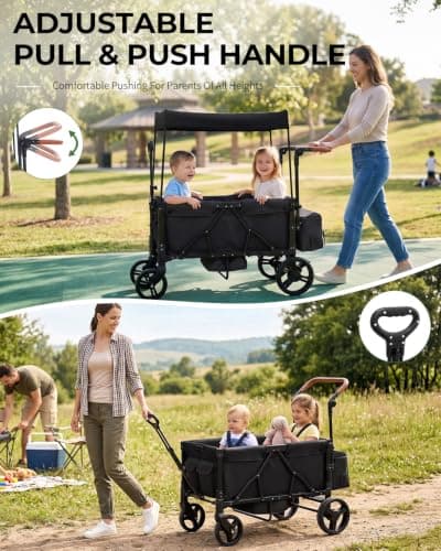 LALAHO Folding Wagon Stroller for 2 Kids with 5-Point Harness, Black — view 4