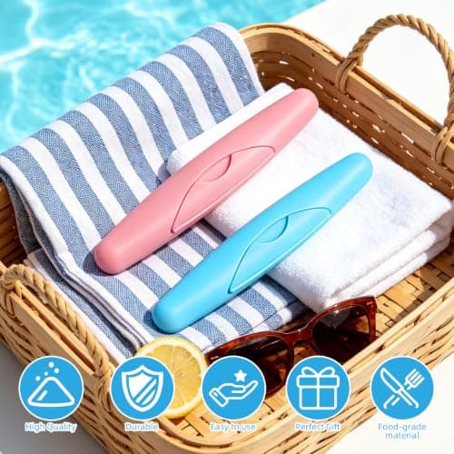 Cisixin 2 Pack Portable Travel Hiking Camping Toothbrush Case Packing Antibacterial Holder Case with Lid (Blue and Rose) — view 4