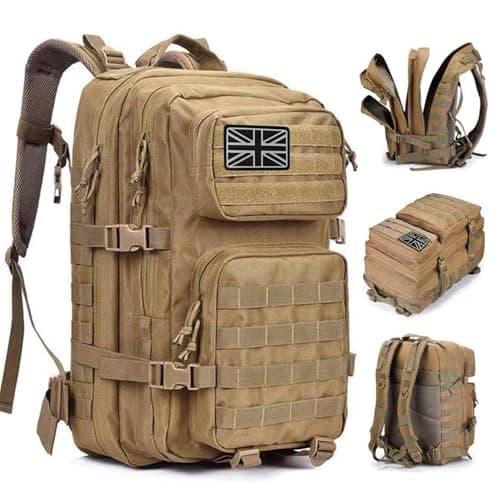 Oreunik 45L Military Tactical Backpack,Molle Army Rucksack Large Tool Backpack for Work Hiking Trekking Camping Hunting Fishing (Khaki)