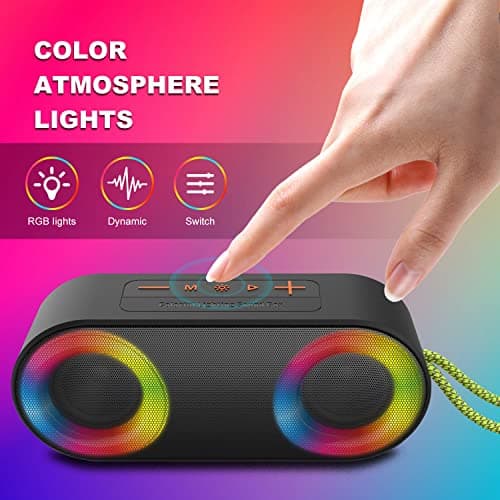 TOMPROAD Portable Waterproof Bluetooth Speakers with LED Lights Wireless Stereo Sound Rich Bass Shower Speakers Outdoor Speaker Support FM Radio RGB Lights for Home, Travel, Camping — view 4