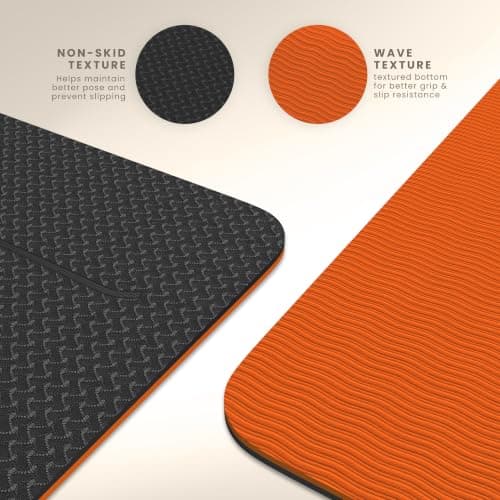 Yogii Yoga Mat - Non-Slip 6mm Thick TPE & Travel-friendly Yoga Mat - Perfect for Home & Gym Exercise Fitness & Pilates - With Laser Alignment Guides (Black/Orange) for Men & Women — view 3