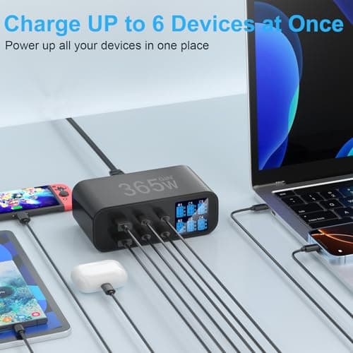 YSYFAD 365W USB C Charger 6-Port with LED Display Adjustable Brightness — view 3